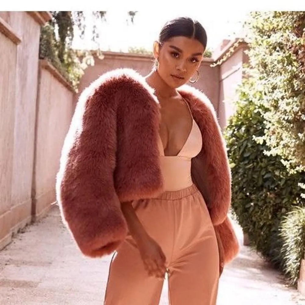 House of CB London Large Kenta Rose Pink Faux Fur Jacket